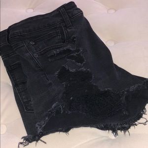 American Eagle Black Ripped Short Jeans